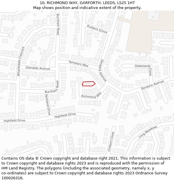 10, RICHMOND WAY, GARFORTH, LEEDS, LS25 1HT: Location map and indicative extent of plot