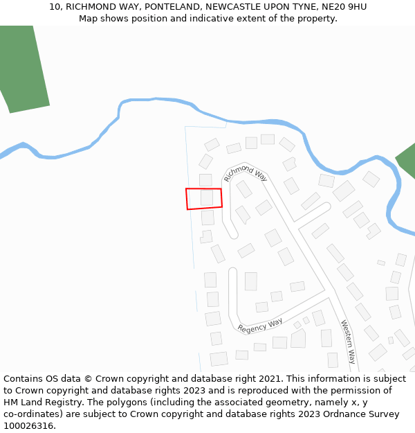 10, RICHMOND WAY, PONTELAND, NEWCASTLE UPON TYNE, NE20 9HU: Location map and indicative extent of plot