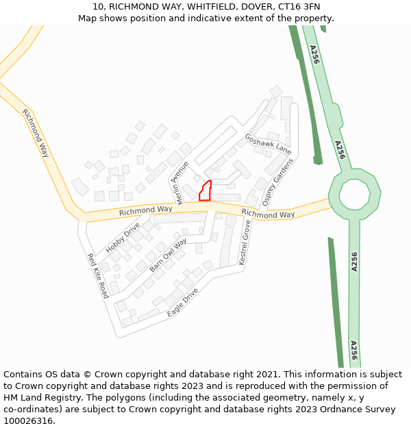 10, RICHMOND WAY, WHITFIELD, DOVER, CT16 3FN: Location map and indicative extent of plot