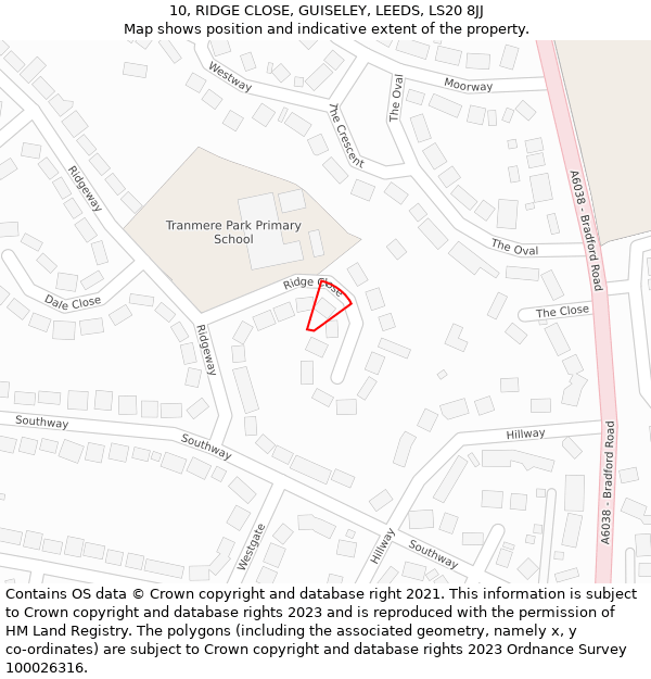 10, RIDGE CLOSE, GUISELEY, LEEDS, LS20 8JJ: Location map and indicative extent of plot