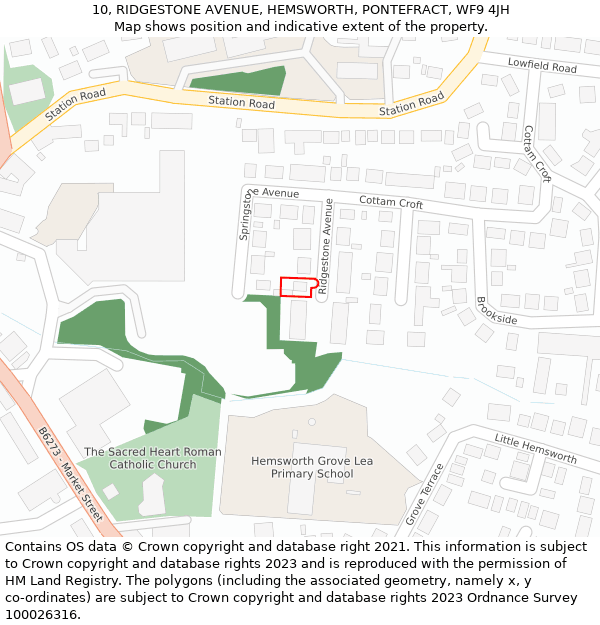 10, RIDGESTONE AVENUE, HEMSWORTH, PONTEFRACT, WF9 4JH: Location map and indicative extent of plot