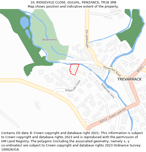 10, RIDGEVALE CLOSE, GULVAL, PENZANCE, TR18 3RB: Location map and indicative extent of plot