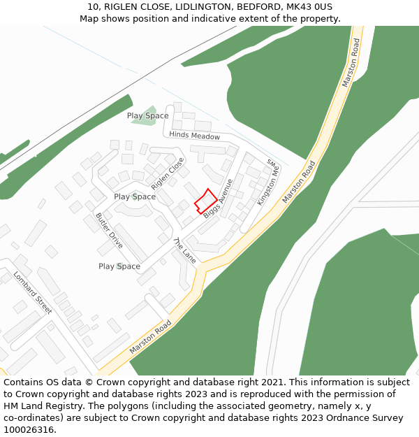 10, RIGLEN CLOSE, LIDLINGTON, BEDFORD, MK43 0US: Location map and indicative extent of plot