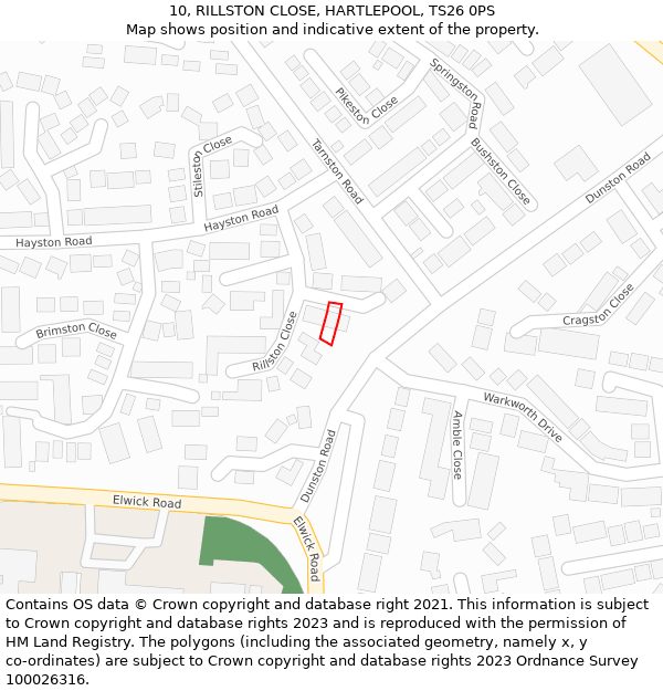 10, RILLSTON CLOSE, HARTLEPOOL, TS26 0PS: Location map and indicative extent of plot