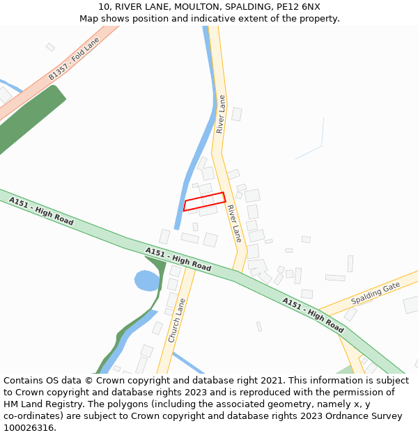 10, RIVER LANE, MOULTON, SPALDING, PE12 6NX: Location map and indicative extent of plot