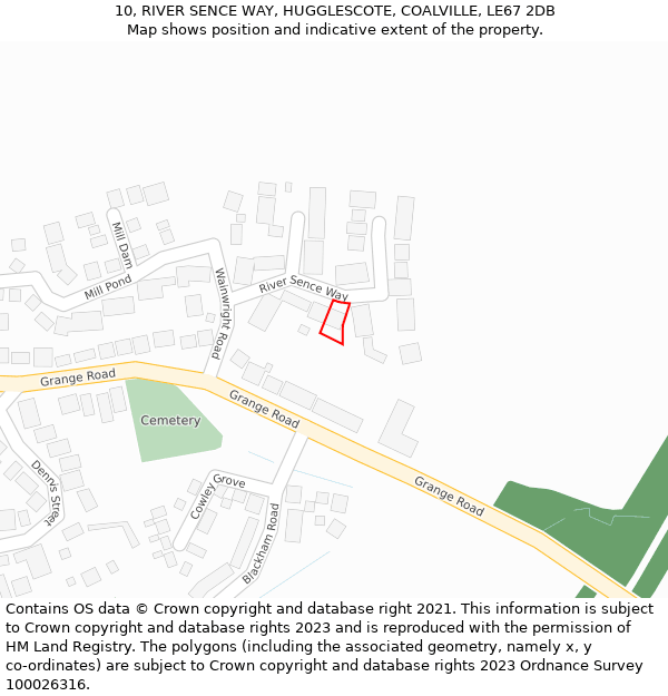 10, RIVER SENCE WAY, HUGGLESCOTE, COALVILLE, LE67 2DB: Location map and indicative extent of plot