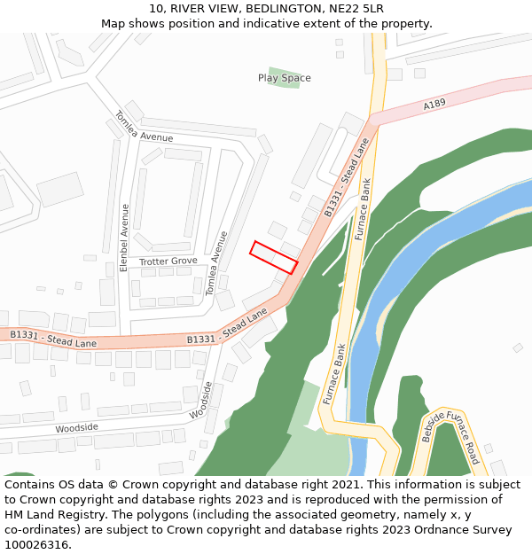 10, RIVER VIEW, BEDLINGTON, NE22 5LR: Location map and indicative extent of plot