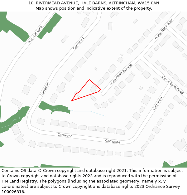 10, RIVERMEAD AVENUE, HALE BARNS, ALTRINCHAM, WA15 0AN: Location map and indicative extent of plot