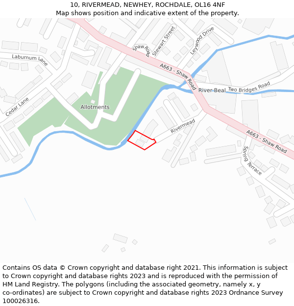 10, RIVERMEAD, NEWHEY, ROCHDALE, OL16 4NF: Location map and indicative extent of plot