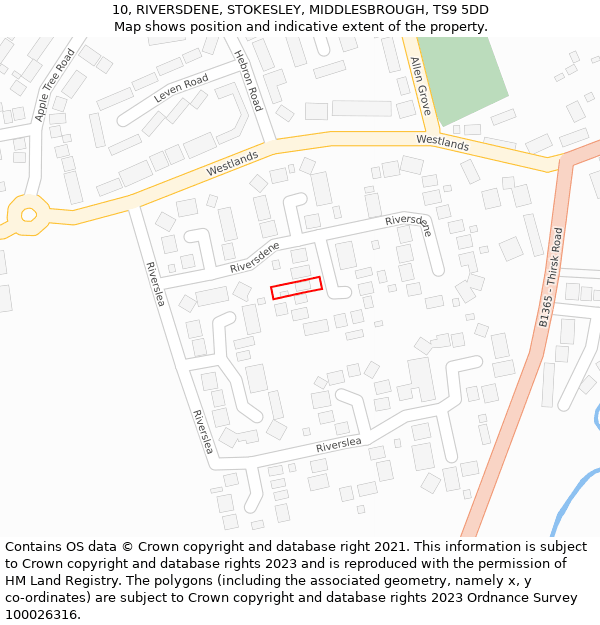 10, RIVERSDENE, STOKESLEY, MIDDLESBROUGH, TS9 5DD: Location map and indicative extent of plot