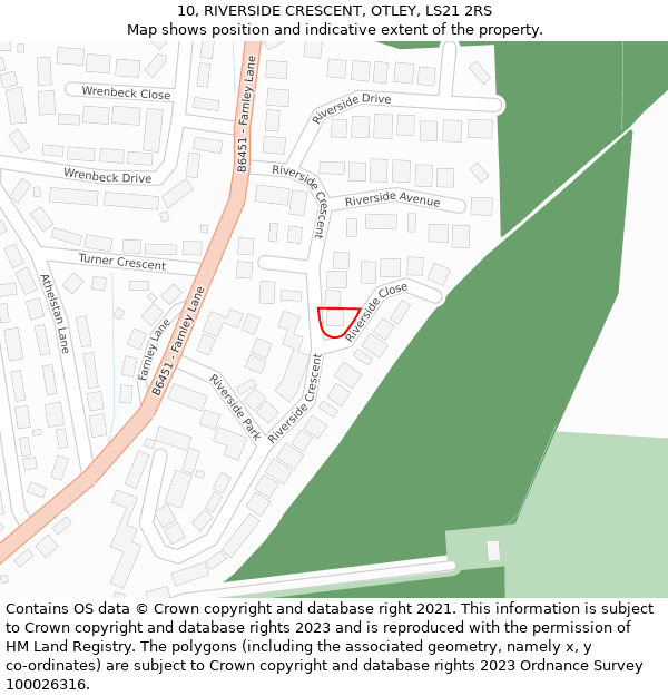 10, RIVERSIDE CRESCENT, OTLEY, LS21 2RS: Location map and indicative extent of plot