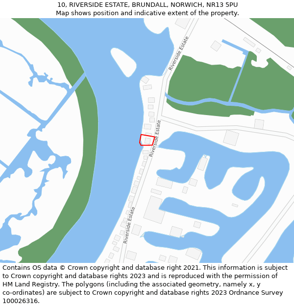 10, RIVERSIDE ESTATE, BRUNDALL, NORWICH, NR13 5PU: Location map and indicative extent of plot