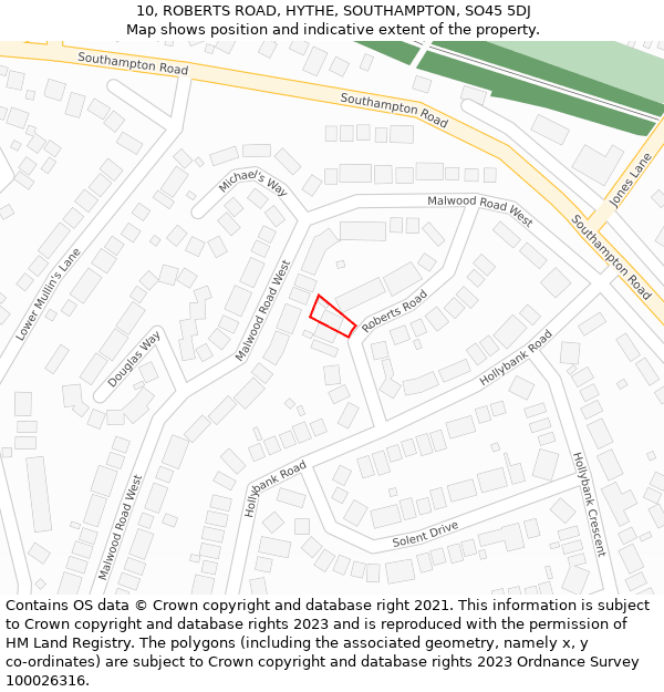 10, ROBERTS ROAD, HYTHE, SOUTHAMPTON, SO45 5DJ: Location map and indicative extent of plot