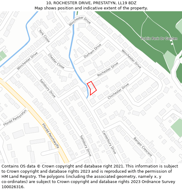 10, ROCHESTER DRIVE, PRESTATYN, LL19 8DZ: Location map and indicative extent of plot