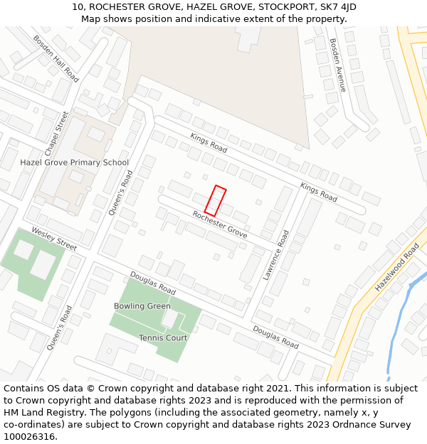 10, ROCHESTER GROVE, HAZEL GROVE, STOCKPORT, SK7 4JD: Location map and indicative extent of plot