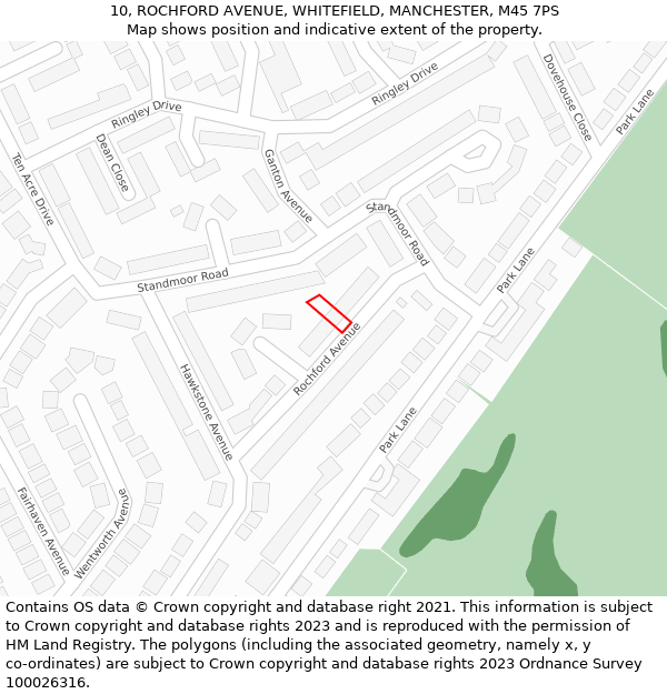 10, ROCHFORD AVENUE, WHITEFIELD, MANCHESTER, M45 7PS: Location map and indicative extent of plot