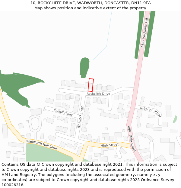 10, ROCKCLIFFE DRIVE, WADWORTH, DONCASTER, DN11 9EA: Location map and indicative extent of plot