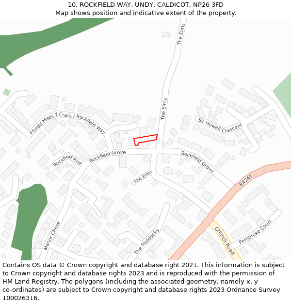 10, ROCKFIELD WAY, UNDY, CALDICOT, NP26 3FD: Location map and indicative extent of plot