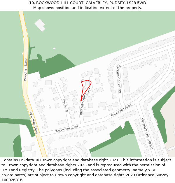 10, ROCKWOOD HILL COURT, CALVERLEY, PUDSEY, LS28 5WD: Location map and indicative extent of plot