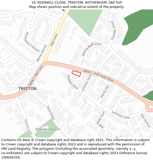 10, RODWELL CLOSE, TREETON, ROTHERHAM, S60 5UF: Location map and indicative extent of plot