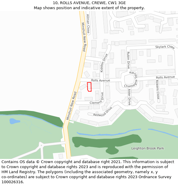 10, ROLLS AVENUE, CREWE, CW1 3GE: Location map and indicative extent of plot