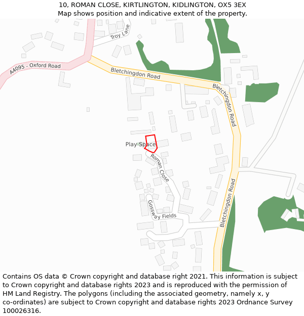 10, ROMAN CLOSE, KIRTLINGTON, KIDLINGTON, OX5 3EX: Location map and indicative extent of plot