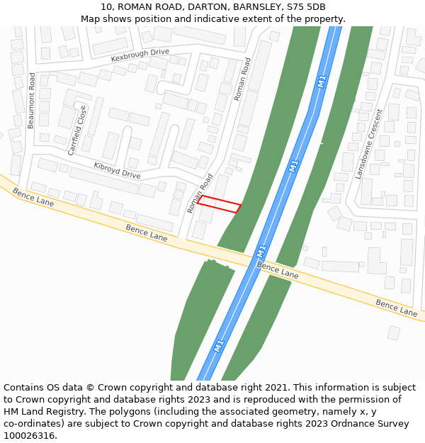 10, ROMAN ROAD, DARTON, BARNSLEY, S75 5DB: Location map and indicative extent of plot