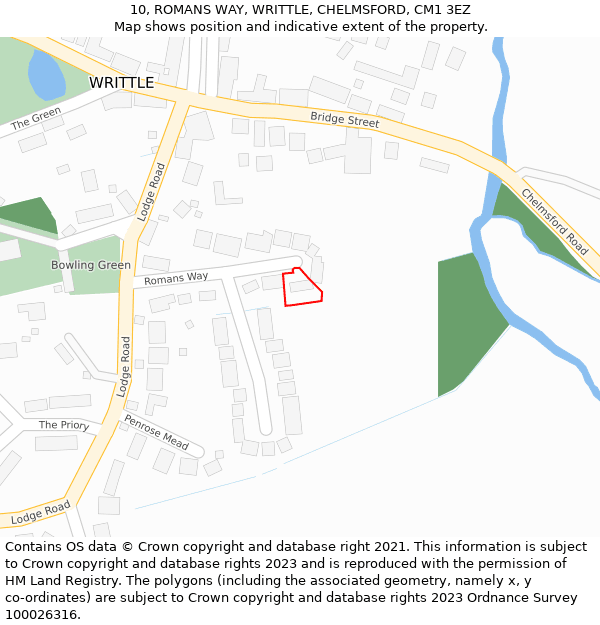 10, ROMANS WAY, WRITTLE, CHELMSFORD, CM1 3EZ: Location map and indicative extent of plot