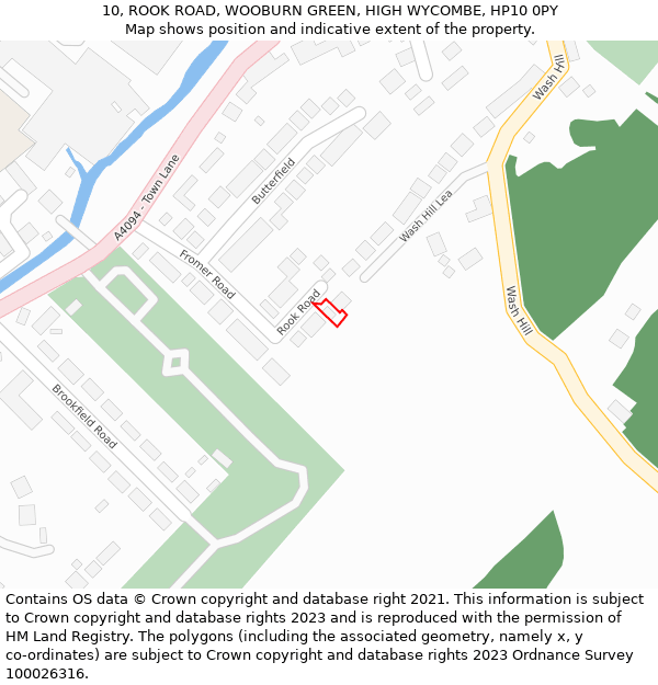 10, ROOK ROAD, WOOBURN GREEN, HIGH WYCOMBE, HP10 0PY: Location map and indicative extent of plot