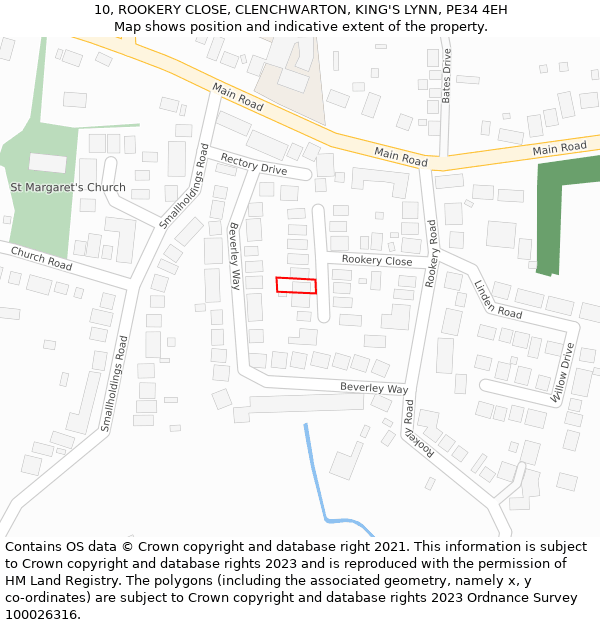 10, ROOKERY CLOSE, CLENCHWARTON, KING'S LYNN, PE34 4EH: Location map and indicative extent of plot