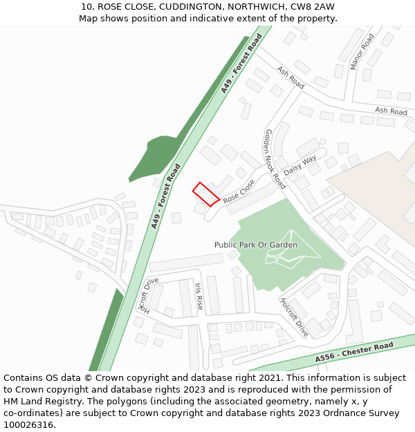 10, ROSE CLOSE, CUDDINGTON, NORTHWICH, CW8 2AW: Location map and indicative extent of plot