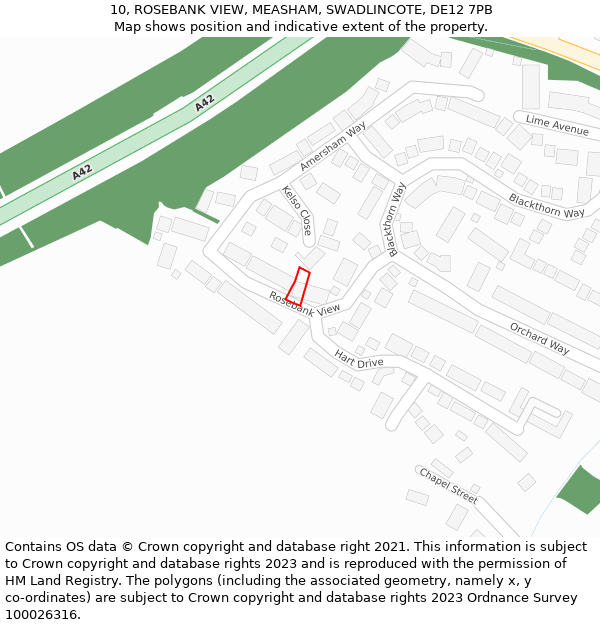 10, ROSEBANK VIEW, MEASHAM, SWADLINCOTE, DE12 7PB: Location map and indicative extent of plot