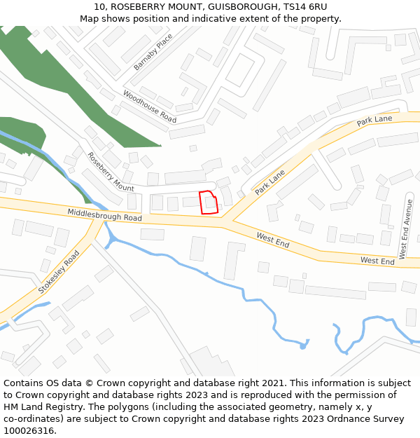 10, ROSEBERRY MOUNT, GUISBOROUGH, TS14 6RU: Location map and indicative extent of plot