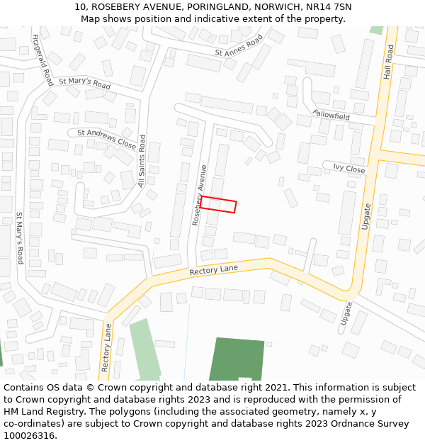 10, ROSEBERY AVENUE, PORINGLAND, NORWICH, NR14 7SN: Location map and indicative extent of plot