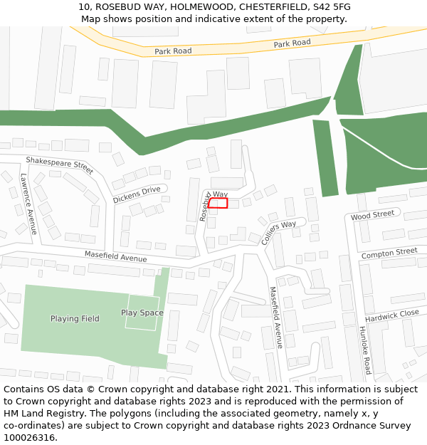 10, ROSEBUD WAY, HOLMEWOOD, CHESTERFIELD, S42 5FG: Location map and indicative extent of plot