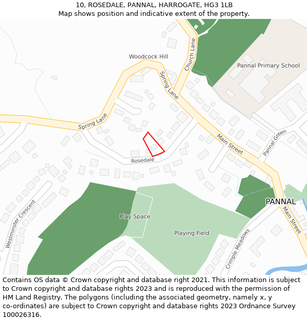 10, ROSEDALE, PANNAL, HARROGATE, HG3 1LB: Location map and indicative extent of plot
