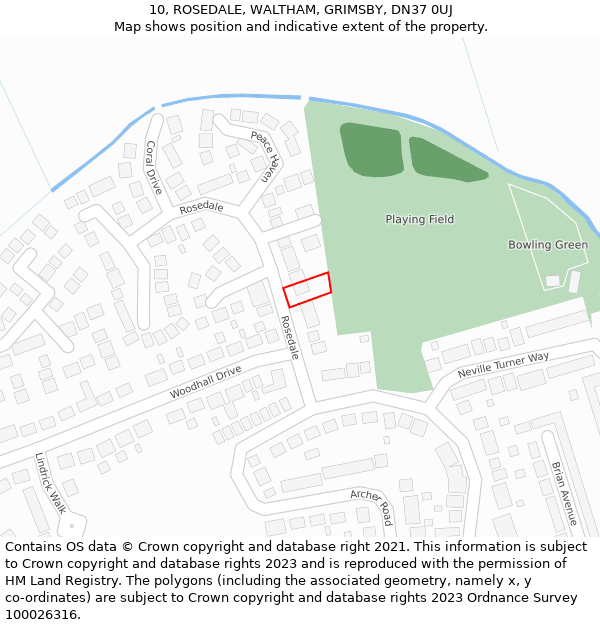 10, ROSEDALE, WALTHAM, GRIMSBY, DN37 0UJ: Location map and indicative extent of plot