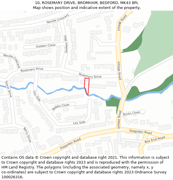 10, ROSEMARY DRIVE, BROMHAM, BEDFORD, MK43 8PL: Location map and indicative extent of plot