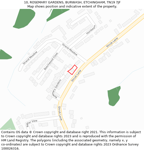 10, ROSEMARY GARDENS, BURWASH, ETCHINGHAM, TN19 7JF: Location map and indicative extent of plot