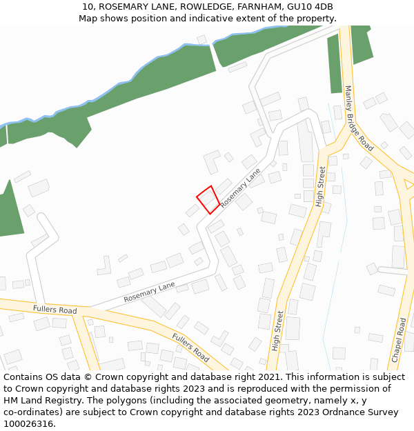 10, ROSEMARY LANE, ROWLEDGE, FARNHAM, GU10 4DB: Location map and indicative extent of plot