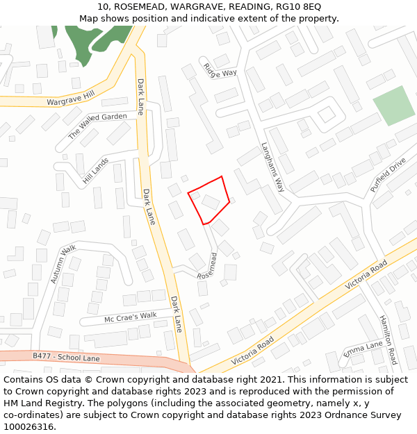 10, ROSEMEAD, WARGRAVE, READING, RG10 8EQ: Location map and indicative extent of plot