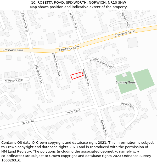 10, ROSETTA ROAD, SPIXWORTH, NORWICH, NR10 3NW: Location map and indicative extent of plot