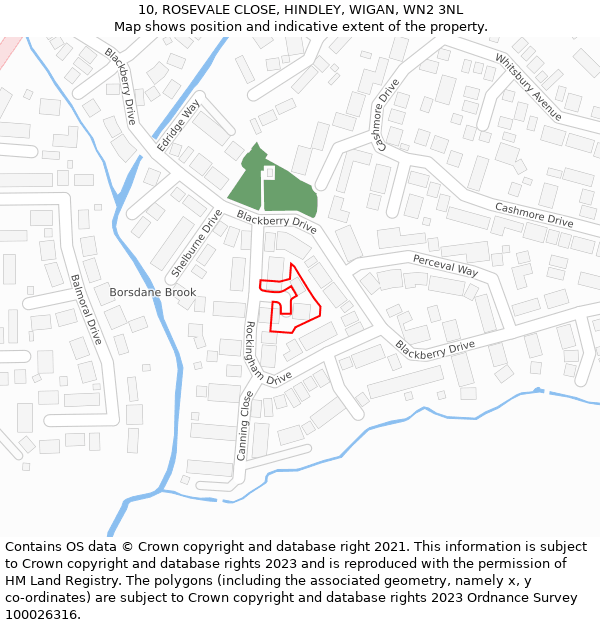 10, ROSEVALE CLOSE, HINDLEY, WIGAN, WN2 3NL: Location map and indicative extent of plot