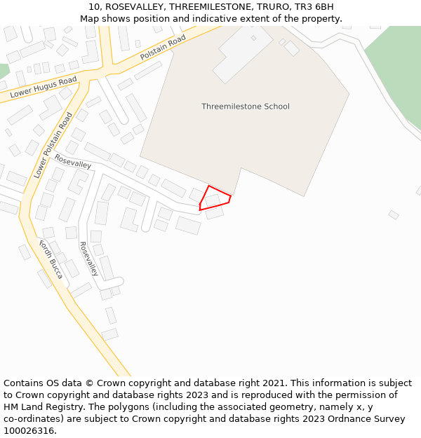 10, ROSEVALLEY, THREEMILESTONE, TRURO, TR3 6BH: Location map and indicative extent of plot