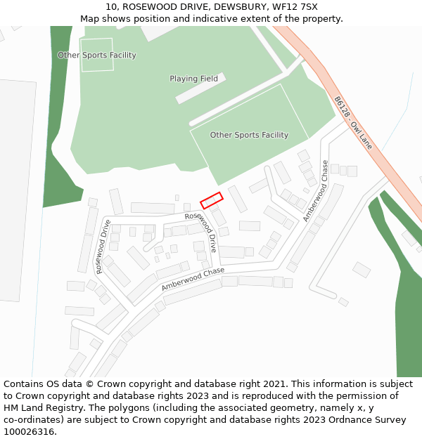 10, ROSEWOOD DRIVE, DEWSBURY, WF12 7SX: Location map and indicative extent of plot