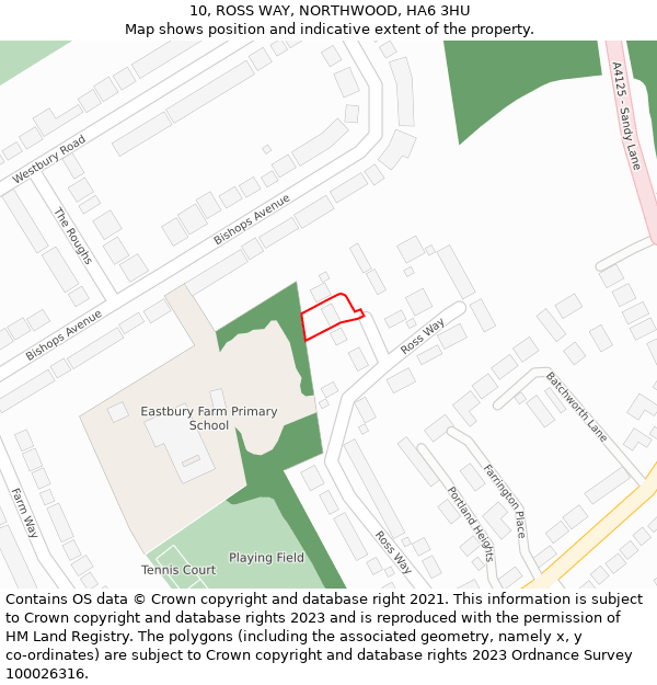 10, ROSS WAY, NORTHWOOD, HA6 3HU: Location map and indicative extent of plot