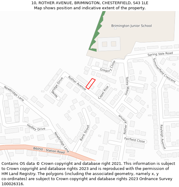 10, ROTHER AVENUE, BRIMINGTON, CHESTERFIELD, S43 1LE: Location map and indicative extent of plot