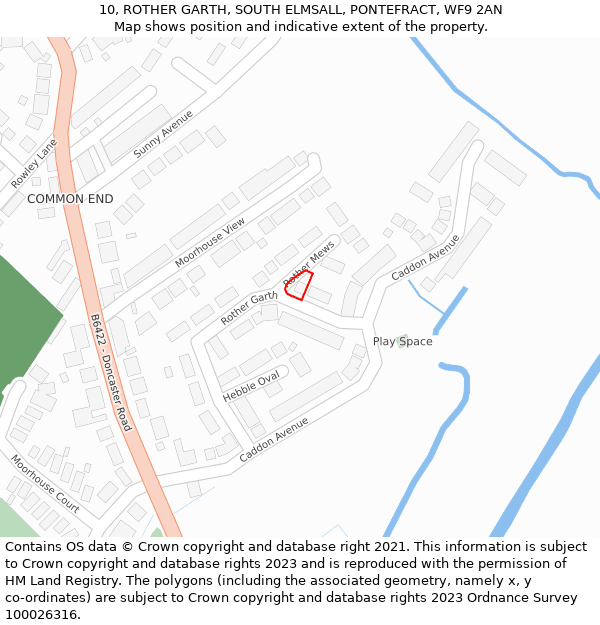 10, ROTHER GARTH, SOUTH ELMSALL, PONTEFRACT, WF9 2AN: Location map and indicative extent of plot