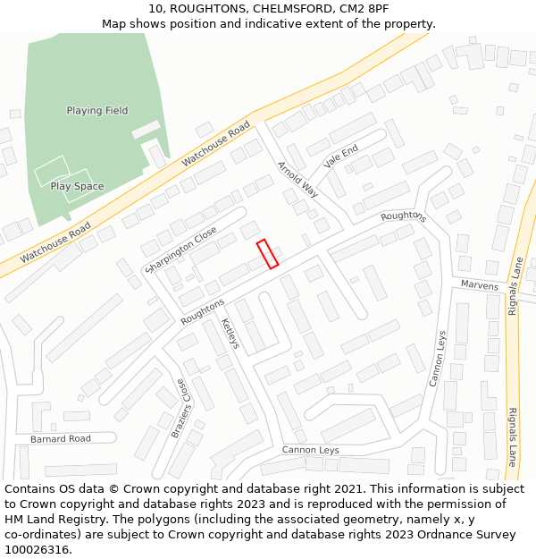 10, ROUGHTONS, CHELMSFORD, CM2 8PF: Location map and indicative extent of plot