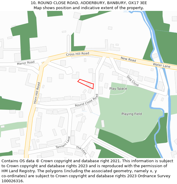 10, ROUND CLOSE ROAD, ADDERBURY, BANBURY, OX17 3EE: Location map and indicative extent of plot